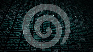 Abstract cyberspace with binary code, circuit board, matrix background with digits