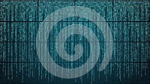 Abstract cyberspace with digital falling lines, binary hanging chain