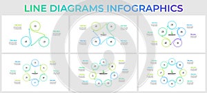 Abstract cycle diagrams with 3, 4, 5, 6, 7 and 8 options, steps or processes. Infographic templates set