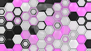 Abstract 3d background made of black, white and purple hexagons