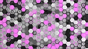 Abstract 3d background made of black, white and purple hexagons