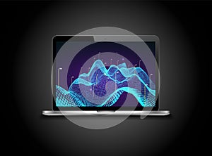 Abstract 3D big data visualization. Tangled graphics data streams. Infographics threads data. Futuristic Social network.