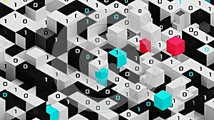 Abstract 3D Binary Code Cubes - Data Visualization with Colorful Elements and Depth