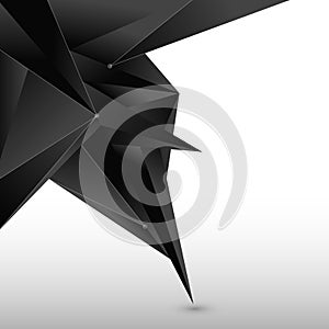 Abstract 3D black polygon form with line and node on white background
