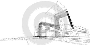 Abstract 3D building wireframe structure. Illustration construction graphic idea , Architectural sketch idea