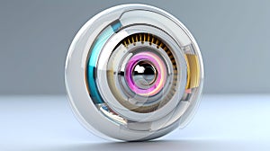 Abstract 3d button, aim control and digital interface, button technology and future tech game, target borders and metallic frames