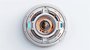 Abstract 3d button, aim control and digital interface, button technology and future tech game, target borders and metallic frames