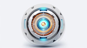 Abstract 3d button, aim control and digital interface, button technology and future tech game, target borders and metallic frames