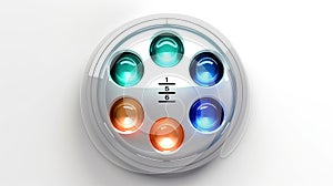 Abstract 3d button, aim control and digital interface, button technology and future tech game, target borders and metallic frames