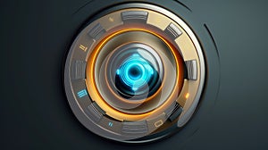 Abstract 3d button, aim control and digital interface, button technology and future tech game, target borders and metallic frames