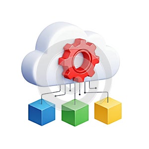 Abstract 3d cloud computing concept with connected data blocks and gear mechanism