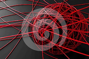 Abstract 3d rendering of chaotic structure. Composition with chaotic lines. photo