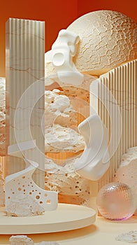 Abstract 3D Composition with White and Orange Tones