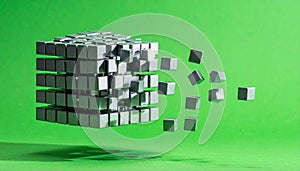 Abstract 3D Cube Exploding into Blocks