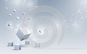 Abstract 3d cubes and background. Science and Blockchain technology. Big data and Internet connection. Vector illustration.