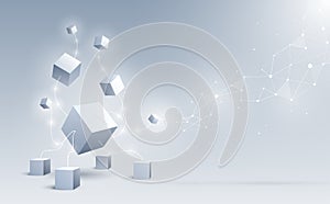 Abstract 3d cubes and background. Science and Blockchain technology. Big data and Internet connection. Vector illustration.