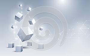 Abstract 3d cubes and background. Science and technology. Big data and Internet connection. Vector illustration.
