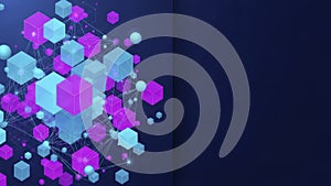 Abstract 3D Cubes and Spheres Interconnected on Dark Background