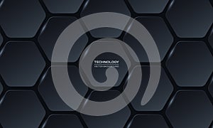 Abstract 3d dark grey technology hexagon background. Dark gray three-dimensional honeycomb texture.