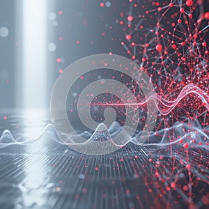 Abstract Digital Concept Red White Waveforms Network Connections Gradient Background - Technology,