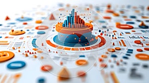 Abstract 3 D data visualization with blue and orange bars