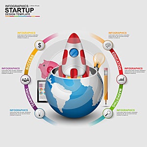 Abstract 3D digital business startup Infographic