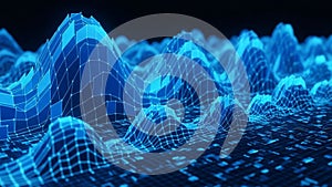 Abstract 3D digital rendering of blue wireframe data landscape