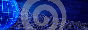 Abstract 3D binary wave style code and globe on blue background . technological design concept of digital technologies in the