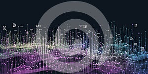 Abstract 3D futuristic infographics. Big data.  Business, social or network analytics. Algorithm artificial intelligence data