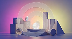 Abstract 3D Geometric Composition with Glowing Sphere