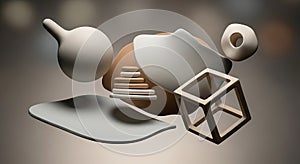 Abstract 3D Geometric and Organic Shapes Composition