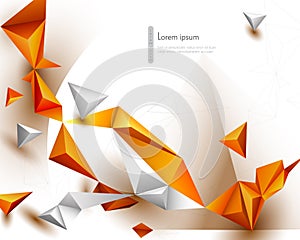 Abstract 3D Geometric, Polygon, Yellow-orange gradient color triangle pattern shape on white color background. Vector illustration