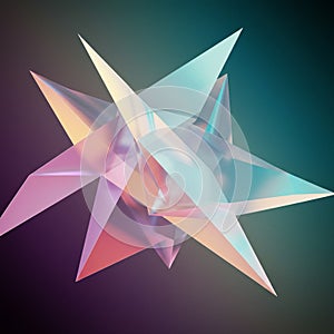 Abstract 3D geometric structure featuring translucent, sharp-edged polygons. The