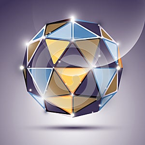 Abstract 3D gleam sphere with geometric, glossy orb created from photo
