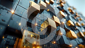 Abstract 3D Gold and Black Cubes Background