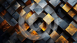 Abstract 3D Gold and Black Cubes Background