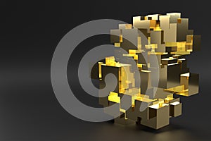 Abstract 3d Golden Cubes. 3D Render Background Design photo