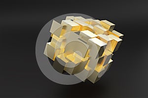 Abstract 3d Golden Cubes. 3D Render Background Design photo