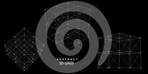 Abstract 3D grid cube. From dots and lines. Primitive object. 3D technology design. Futuristic wireframe structure for technology