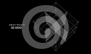Abstract 3D grid cube. From dots and lines. Primitive object. 3D technology design. Futuristic wireframe structure for technology