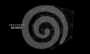 Abstract 3D grid cube. From dots and lines. Primitive object. 3D technology design. Futuristic wireframe structure for technology