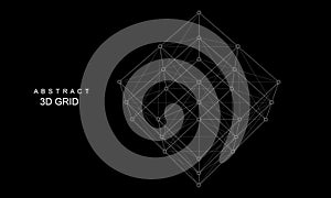 Abstract 3D grid cube. From dots and lines. Primitive object. 3D technology design. Futuristic wireframe structure for technology