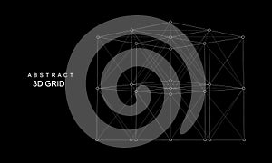 Abstract 3D grid cube. From dots and lines. Primitive object. 3D technology design. Futuristic wireframe structure for technology