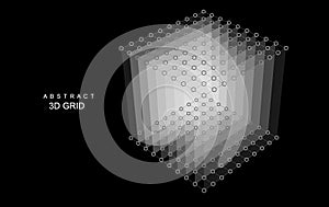 Abstract 3D grid cube. From dots and lines. Primitive object. 3D technology design. Futuristic wireframe structure for technology