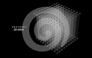 Abstract 3D grid cube. From dots and lines. Primitive object. 3D technology design. Futuristic wireframe structure for technology