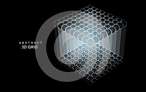 Abstract 3D grid cube. From dots and lines. Primitive object. 3D technology design. Futuristic wireframe structure for technology