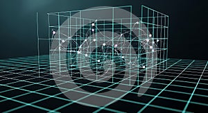 Abstract 3D Grid Data Visualization with Network Connections and Particles