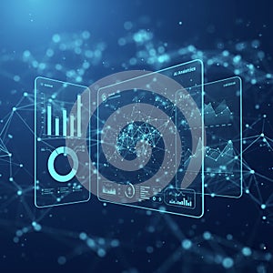 Futuristic AI Data Analytics Dashboard with Digital Connection Network