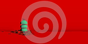 Abstract 3d illustration of a graphical Christmas tree and gift boxes on red background.