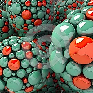 Abstract illustration of a maze made of red spheres and molecules.